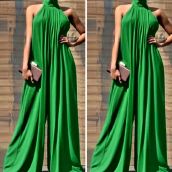 Pants - Pleated wide leg romper